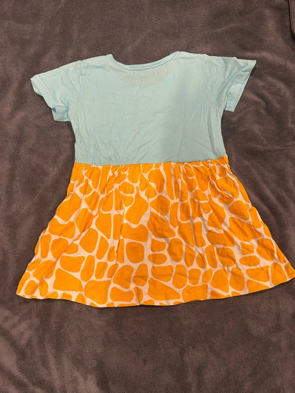 Girls Giraffe Appliqué Dress - Light Blue & Yellow